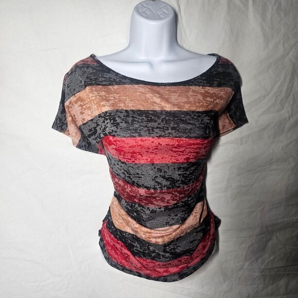 Vintage y2k grey peach red semi sheer ruched side top - Picture 1 of 4